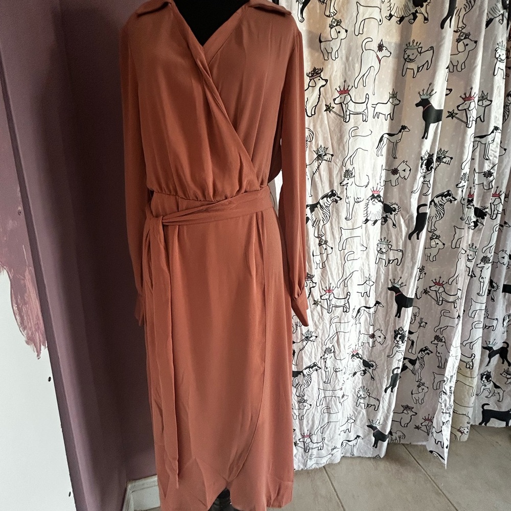 Elegant Rust Wrap Dress
